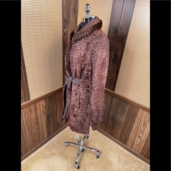 Dworkin Furs Brown Persian Lamb & Sheared Beaver Trim Fur Coat Jacket Small - Picture 4 of 12